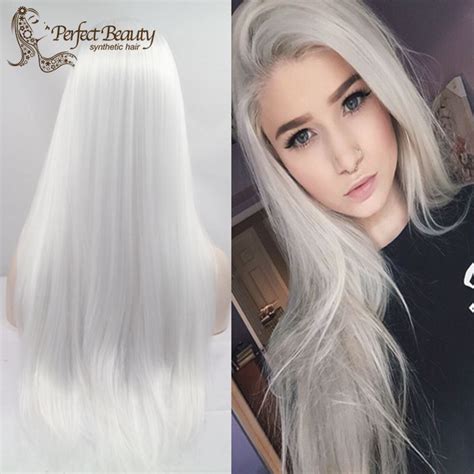 Silver White Lace Front Wig Synthetic Heat Resistant Long White