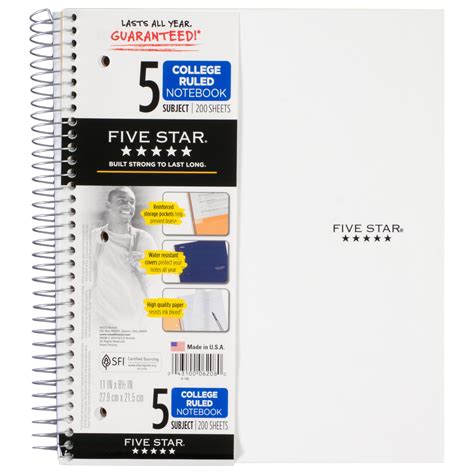 Five Star Wirebound Notebook 5 Sub 200ct Cr White
