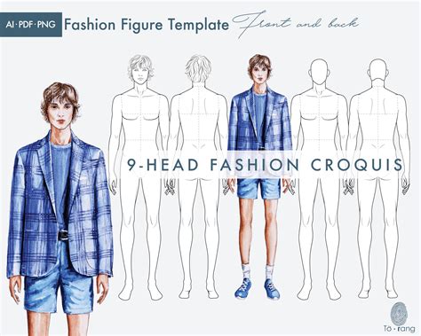 Male Fashion Figure Templates 9 Head Fashion Croquis Front And Back