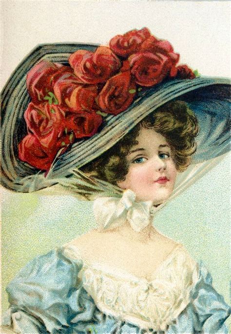 vintage lady roses hat graphic image art fabric block doodaba in 2021 victorian hats