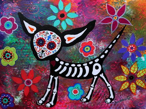 Mexican Day Of The Dead Folk Art Chihuahua Skulls Sugar