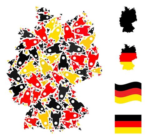 German Map Mosaic Of Rocket Icons In German Flag Colors Stock Vector