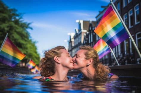 premium ai image romantic couple in a canal at lgbtq pride parade in