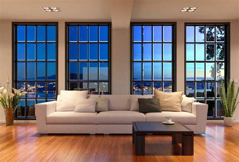 Laeacco Photography Backdrops Modern Living Room Sofa Window City Night