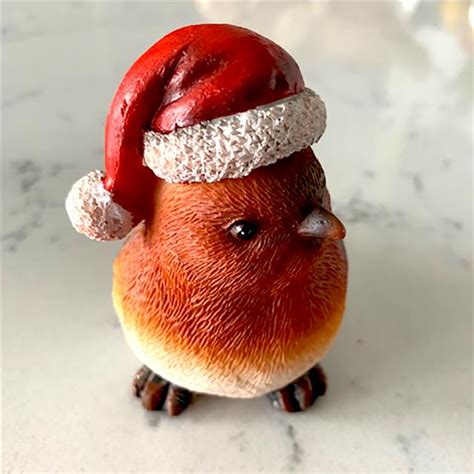 Robin Christmas Ornament Robin Wearing A Santa Hat Shelf Edge Uk