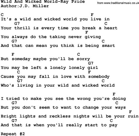 Country Music Wild And Wicked World Ray Price Lyrics And Chords