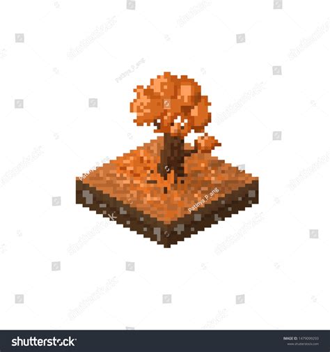 Pixel Art Isometric Autumn Tree Ground8bit Stock Vector Royalty Free