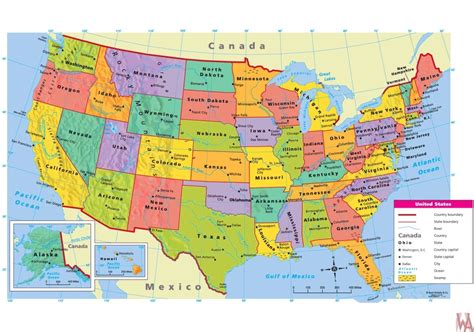 The united states of america is a vast country in north america about half the size of russia and about the same size as china. Large attractive political map of the USA.with capital and ...