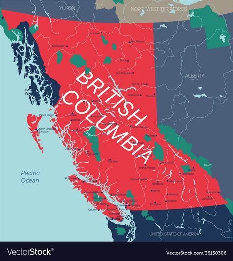 British Columbia Province Editable Map Royalty Free Vector