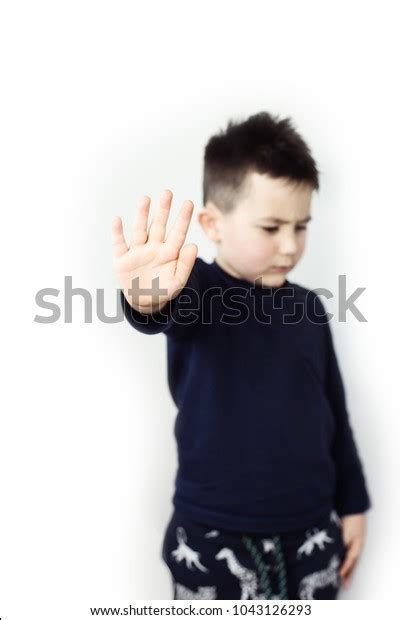 Child Gesture Saying Stop Raising His Stock Photo 1043126293 Shutterstock