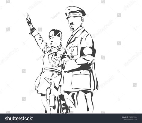 Adolf Hitler Benito Mussolini Illustration Black เวกเตอรสตอก ปลอดคาลขสทธ