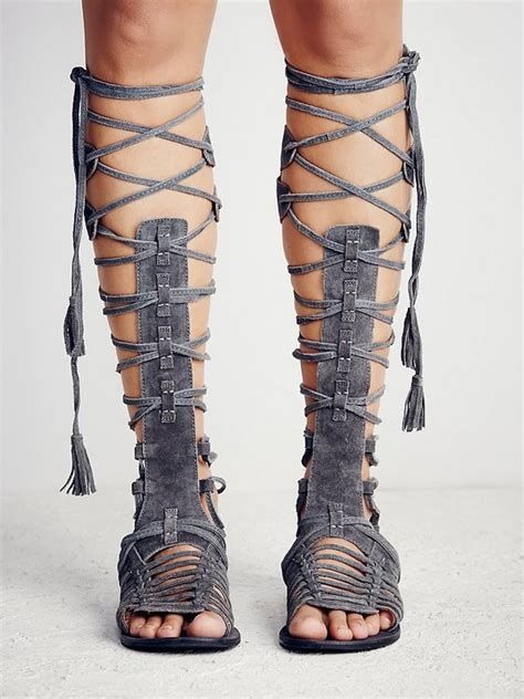 Big Size Suede Lace Up Knee High Women Gladiator Sandals Rome Retro