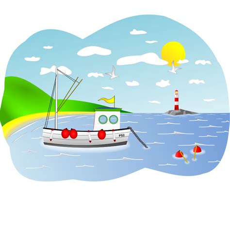 Download Clipart - Coastal Fishing Boat Scene