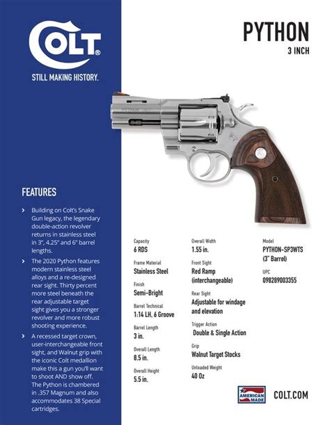 Colt Python 357 Mag 3 6 Rd Revolver Kind Sniper
