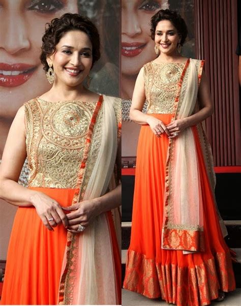 Madhuri Dixit Nene In Gorgeous Orange Anarkali Outfit Latest Fashion