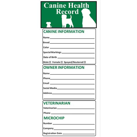 Dog Vaccination Record Card 25 Pack Large X 11 Dog Vaccines Puppy