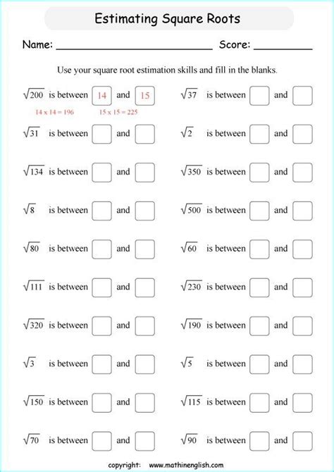 Square Roots And Irrational Numbers Worksheets
