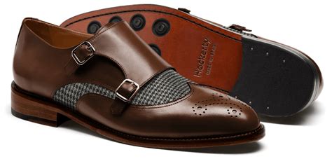 Wingtip Double Monkstrap Schuhe Braunes And Graues Kalbsleder And Tweed