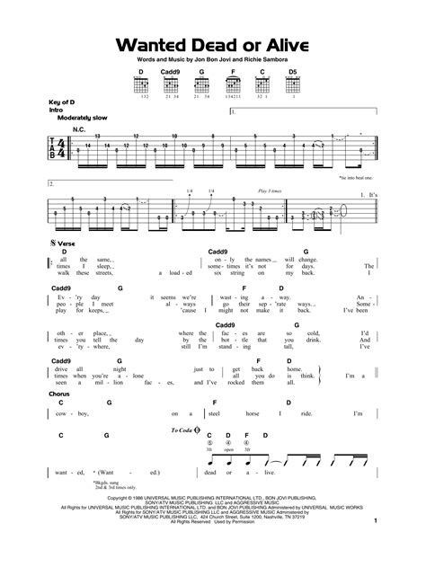 Wanted Dead Or Alive Really Easy Guitar Print Sheet Music Now