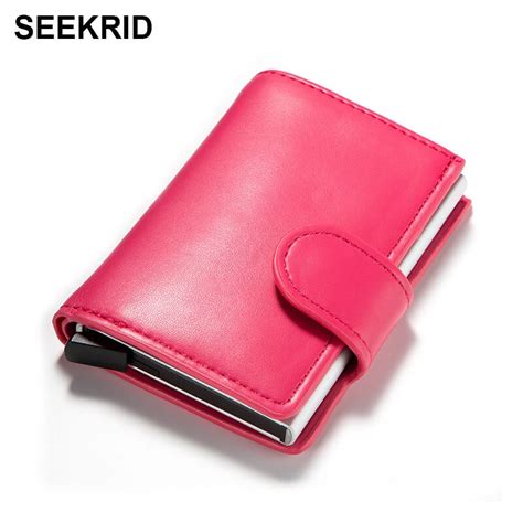 Seekrid Women Soft Pu Leather Credit Card Holder Rfid Blocking Aluminum