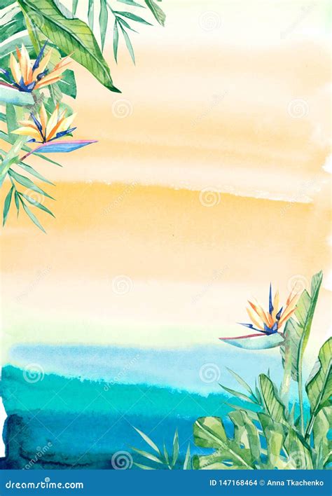 Watercolor Tropical Floral Illustration Flower And Leaf Arrangement