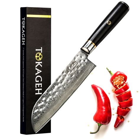 Tokageh Santoku Knife 7 Inch Japanease Vg10 Chef Knife Damascus Steel