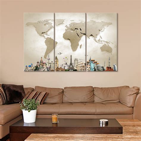 World Map Masterpiece With Church Multi Panel Canvas Wall Art