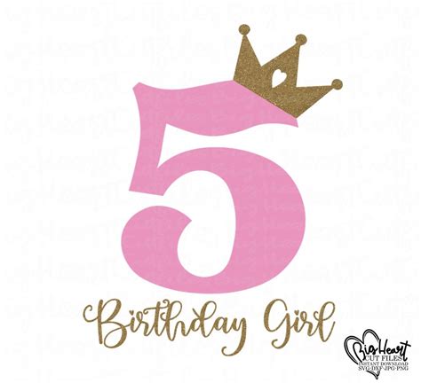 5th Birthday Girl Svgpngdxfbirthday Princess Svgfifth Etsy Canada