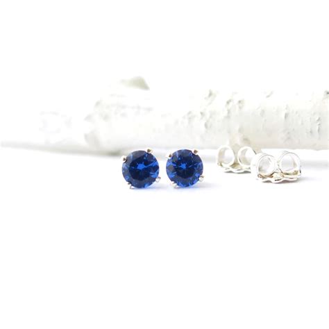 Blue Sapphire Earrings Sapphire Stud Earrings Tiny Stud Etsy