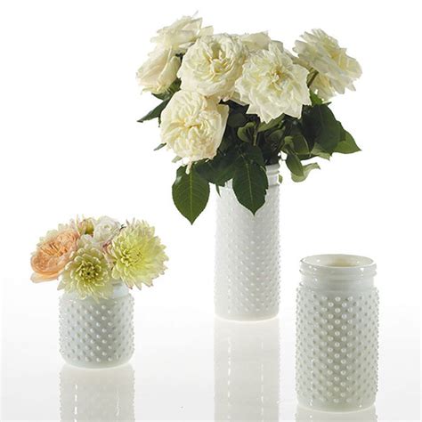 White Glass Hobnail Floral Jar Vase Fake Flowers Artificial Flowers