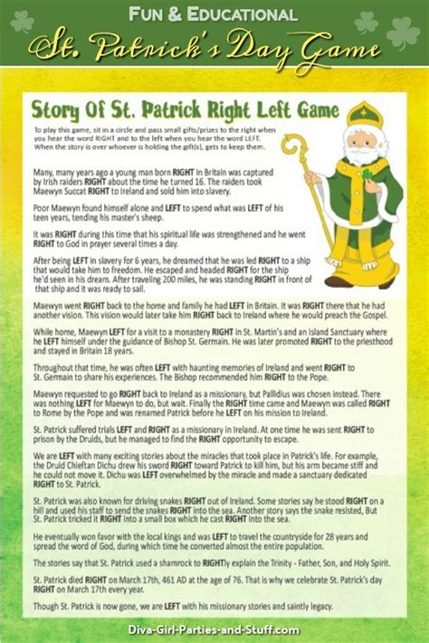 Story Of St Patrick Left Right Game St Patricks Day Games St