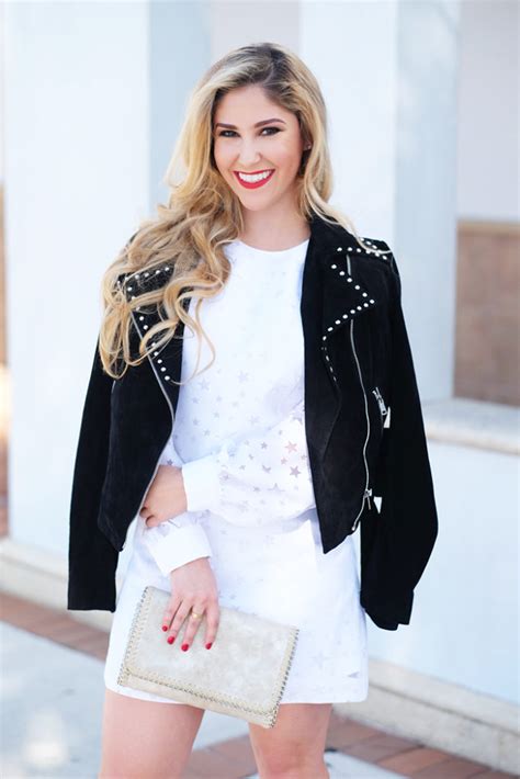 The Cutest Long Sleeve White Dress And Black Suede Jacket