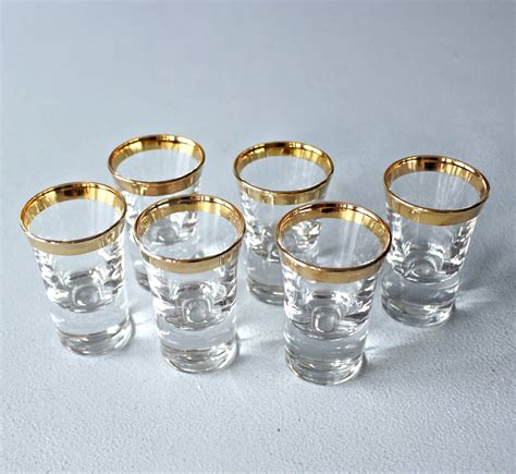 Vintage Crystal Shot Glasses Set Of 6 Glasses With Gold Etsy Canada Crystal Shot Glasses