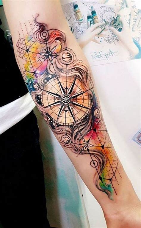 Compass Tattoo Forearm Men