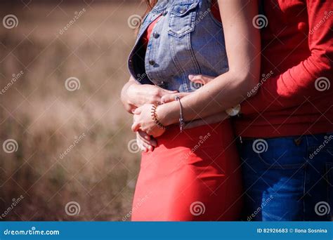 The Loving Couple Walks On The Wheat Field Stock Image Image Of Blue Amorous 82926683