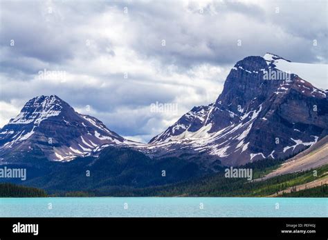 Bow Lake In Banff National Park With Crowfoot Glacier And Bow Peak In