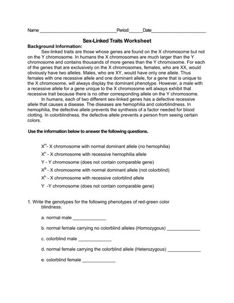 34 Sex Linked Traits Worksheet Answer Key Support Worksheet