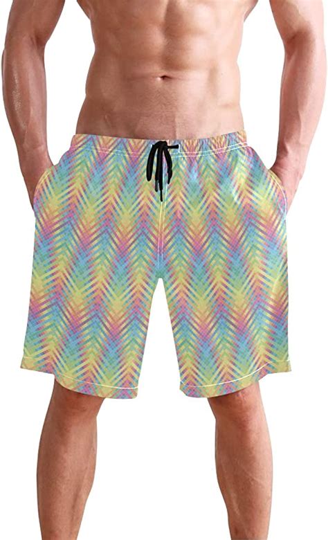 Cenhome Mens Swim Trunks Neon Wavy Stripes Pixel Art Pattern Beach Board Shorts Amazonca