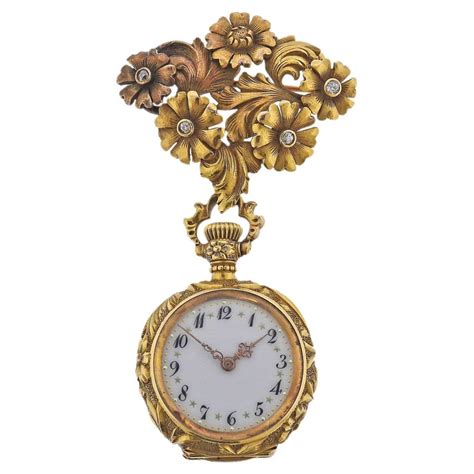 Art Nouveau Antique Gold Diamond Lapel Pocket Watch For Sale At 1stdibs