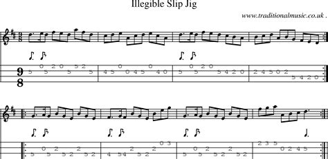 Here you find 6 meanings of the word illegible. Folk and Traditional Music, Sheet-Music, Mandolin tab, midi, mp3 and PDF for: Illegible Slip Jig