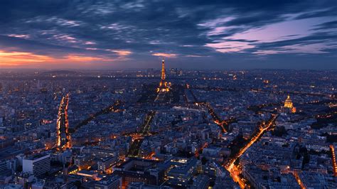 Paris Eiffel Tower And Cityscape During Evening Time With Background Of