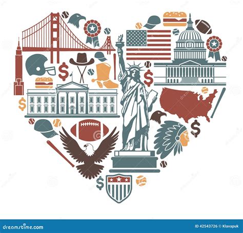 Icons Of The Usa In The Form Of Heart Stock Vector Illustration Of