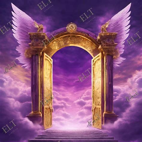 purple sky and the gate of heaven in loving memory png funeral memorial background editable