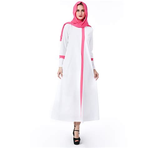 2019 Women Muslim Abaya Long Sleeve Patchwork White Abaya Arab Turkish