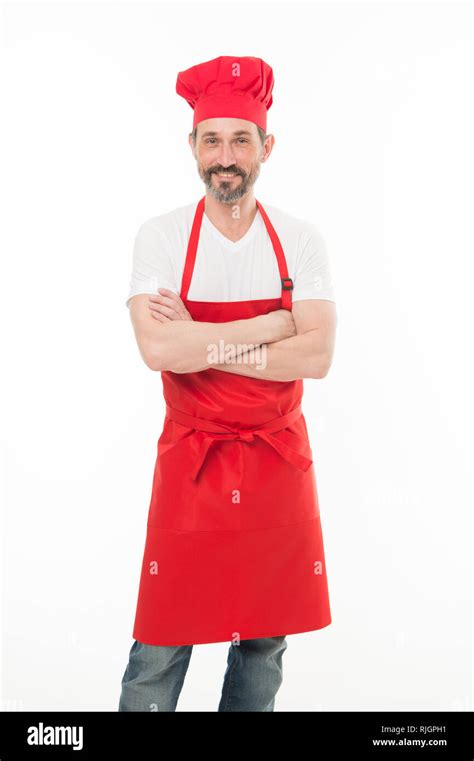 Keeping Arms Crossed With Confidence Bearded Mature Man In Chef Hat And Apron Senior Cook With