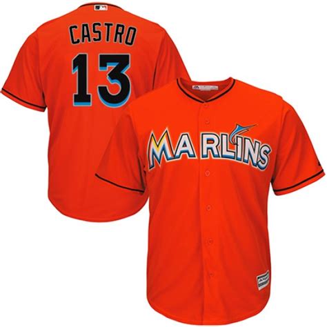 Miami Marlins Starlin Castro Official Orange Replica Mens Majestic Alternate 1 Cool Base Player