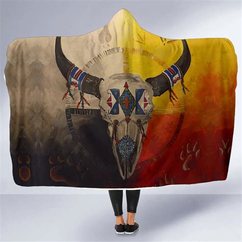 Bison Medicine Wheels Native American Hooded Blanket Proudthunderbird