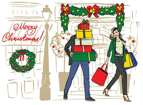 Royalty Free Couple Christmas Shopping Clip Art Vector Images