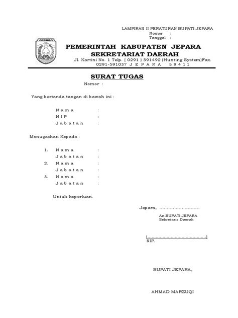 Pemerintah Kabupaten Jepara Sekretariat Daerah Lampiran Ii Peraturan