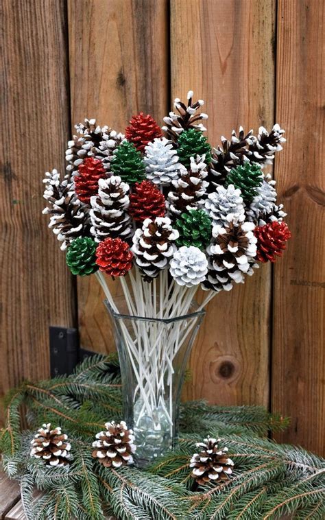 Holiday Pine Cone Flowers One Dozen White Tipped Pine Cone Flowers